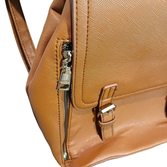 Womens Backpack Handbag Pockets Faux Leather Brown  Large - Picture 4 of 9